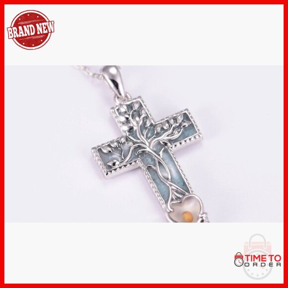 925 Sterling Silver Cross Pendant Necklace with Mustard Seed Tree of Life - Picture 7 of 7